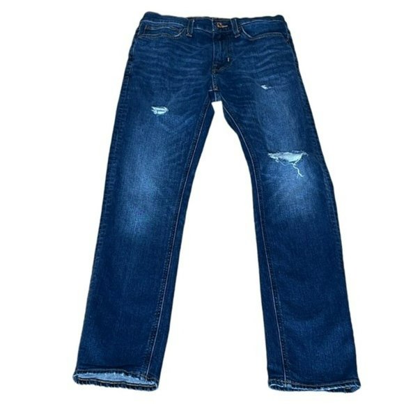 J. Crew Mercantile Dark Wash Distressed Straight Leg Jeans Size 28/32 - Picture 12 of 14